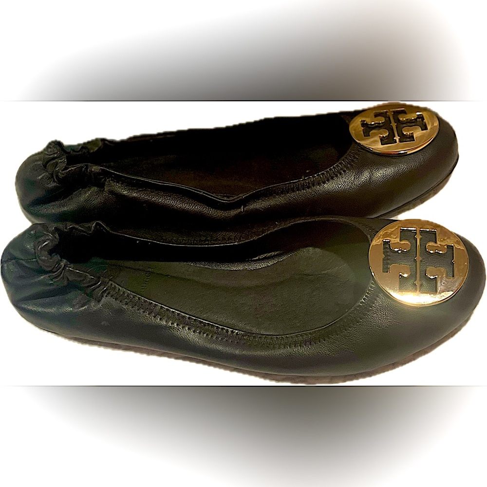 TORY BURCH Minnie chocolate brown leather logo ballet flats 7